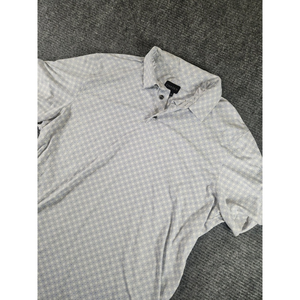 Chase 54 Mens XL Golf Polo Shirt Blue Geometric Print Golf Club of Houston Logo